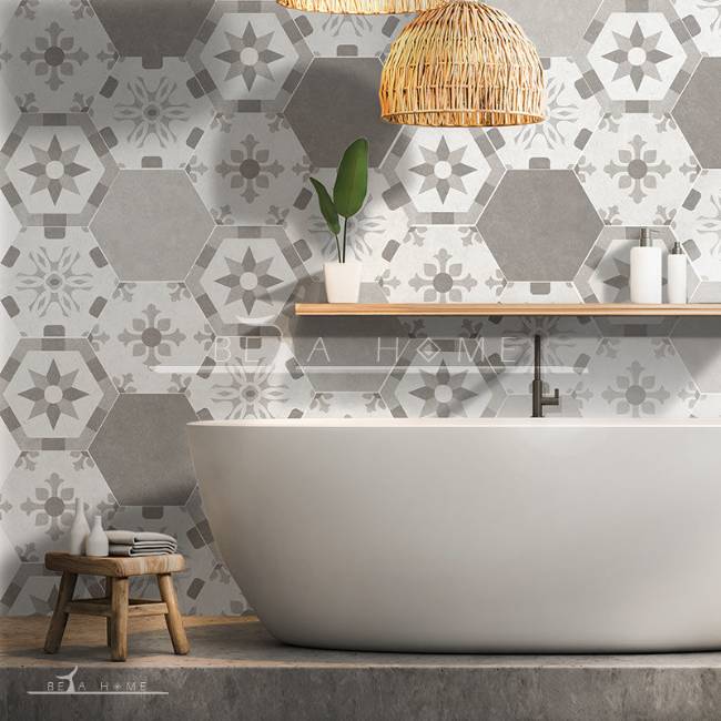 Hana hexagonal grey and white pattern porcelain tiles