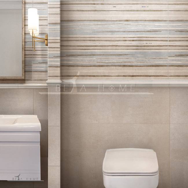 Beautiful bathroom with dark beige Lino tiles