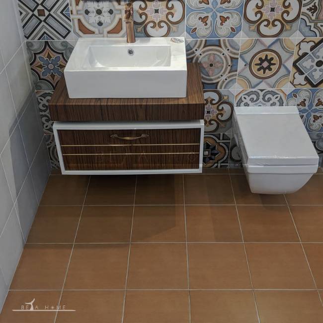 Morrocco inspired bathroom decor and terracotta tiles