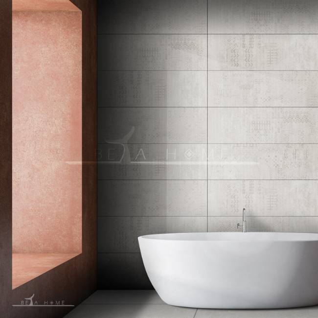 Tranquil bathroom with delicate pattern cream Pani tiles