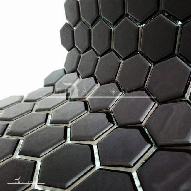 Black hexagon mosaic glazed porcelain tiles