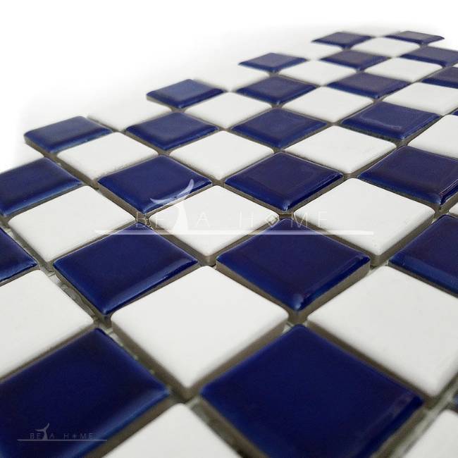 Navy and white check pattern porcelain mosaic