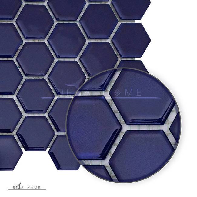 Artema ceramic Navy blue hexagon mosaic tiles detail