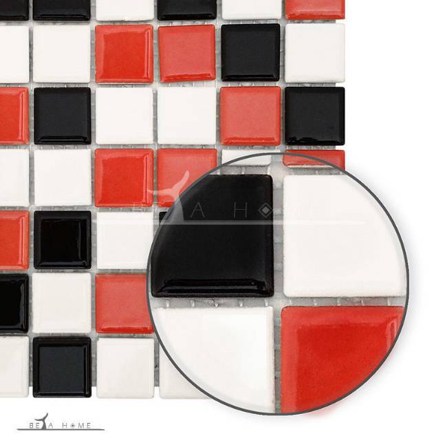 Artema ceramic vibrant red black and white mosaic mix detail