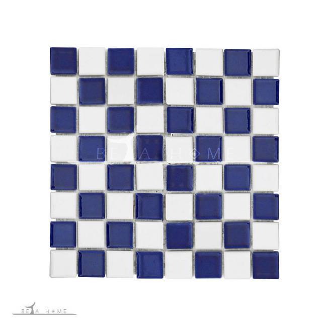 Navy and white check pattern porcelain mosaic