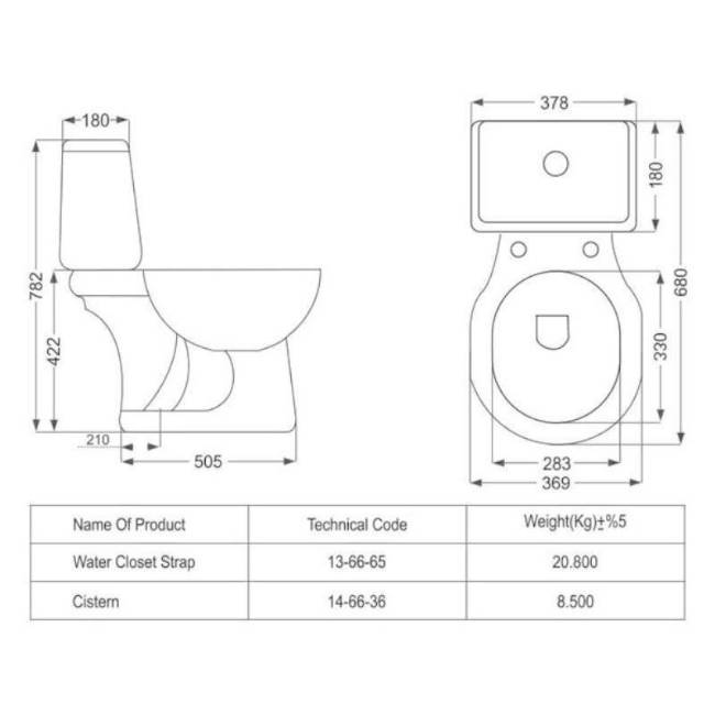 Gloria close coupled toilet farangi dimensions