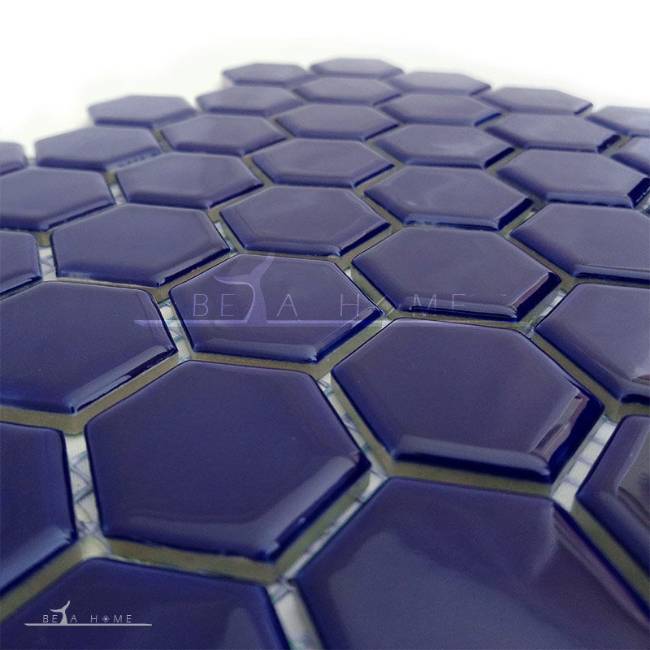 Navy blue hexagon mosiac tiles detail