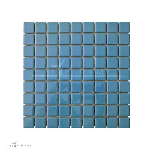 Bright blue glazed porcelain mosaic tiles