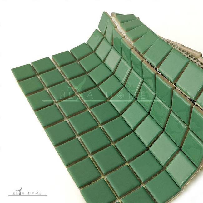 Green glazed porcelain mosaic porcelain tiles on backing mesh
