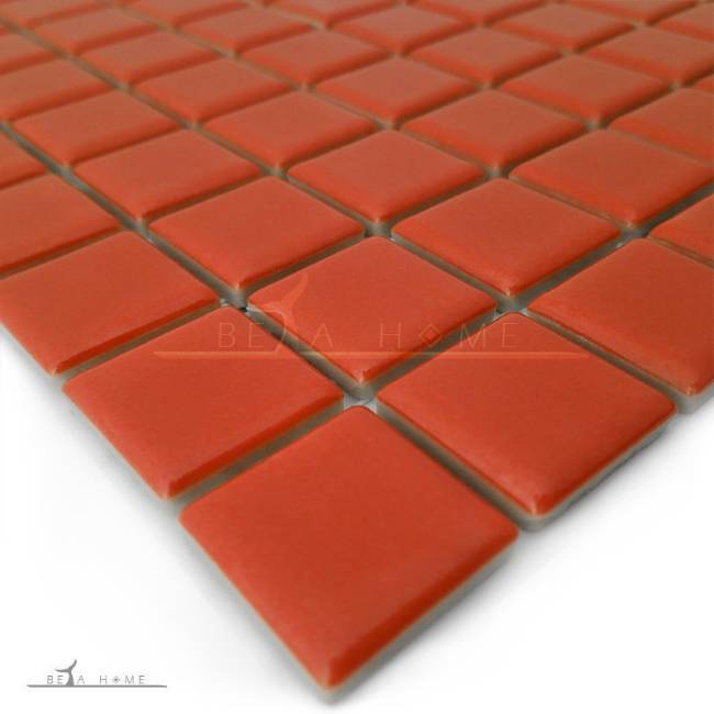 Artema ceramic red glazed mosaic tiles detail