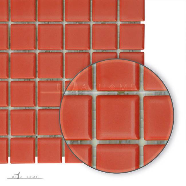 Artema ceramic red glazed mosaic tiles zoom detail
