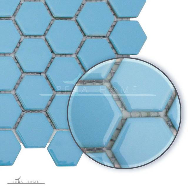 Artema ceramic light blue hexagon mosaic tile detail