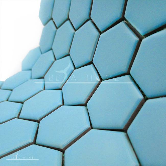 Artema ceramic light blue hexagon mosaic tiles curve