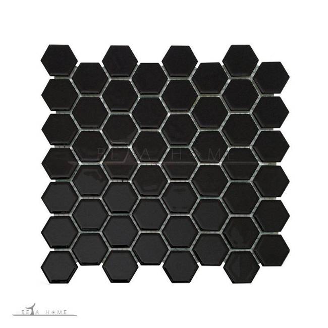 Black hexagon mosaic glazed porcelain tiles