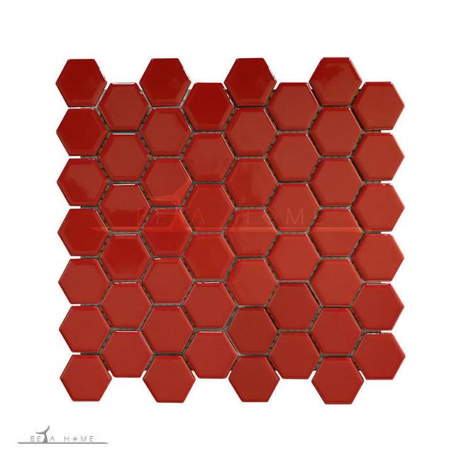 Red Hexagon Porcelain Mosaic sheet