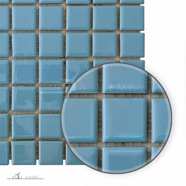 Bright blue glazed porcelain mosaic tiles