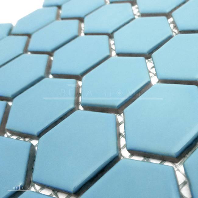 Artema ceramic light blue hexagon mosaic tiles close view