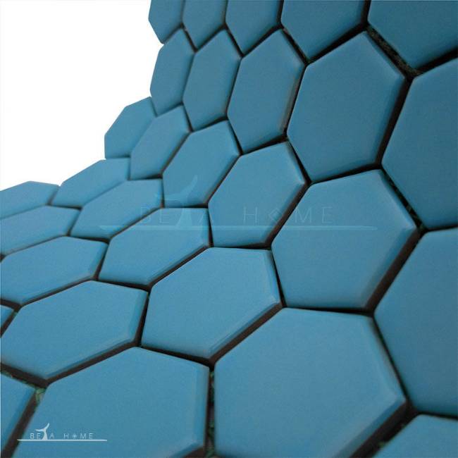 Artema ceramic bright blue hexagon mosaic tiles on plastic mesh