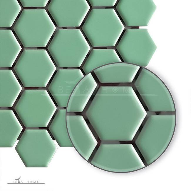 Light green hexagon mosaic porcelain tiles