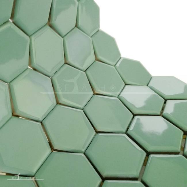 Light green hexagon mosaic porcelain tile sheet