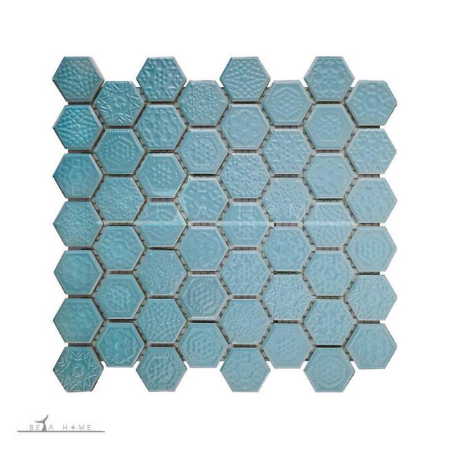 Artema ceramic textured surface hexagonal mosaic tile in blue