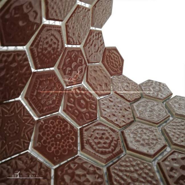 Artema brown textured hexagon mosaic tiles