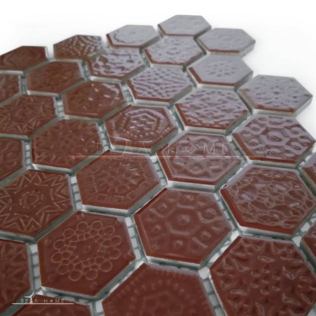 Artema brown textured hexagon mosaic tiles
