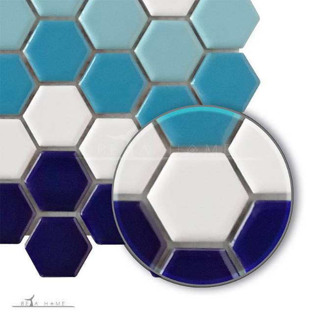 Artema ceramic hexagon mosaic tile blue wave mix