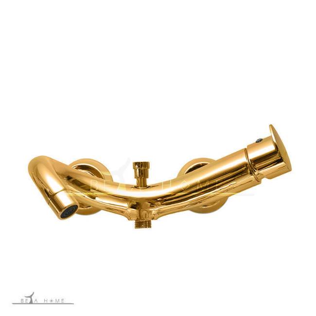 Edrina uniq curved wall mount bath tap with gold finish