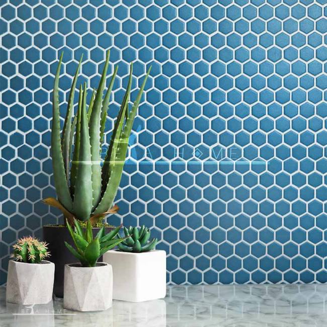Artema ceramic bright blue hexagonal glazed mosaic tiles