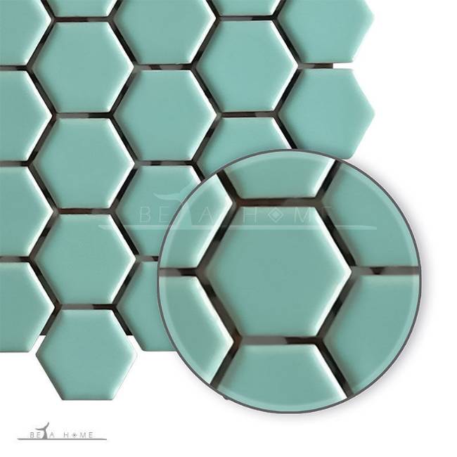 Cyan green glazed hexagon mosaic porcelain tiles