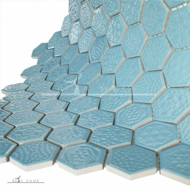Artema ceramic textured surface hexagonal mosaic tile in blue
