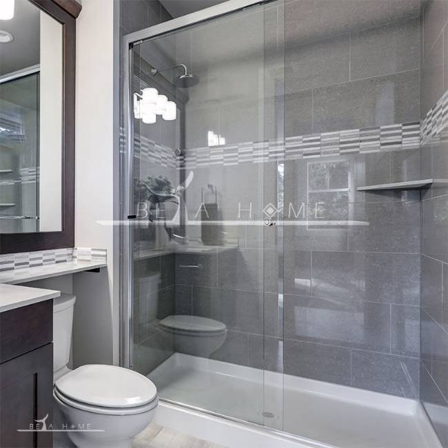 Sliding door shower with chrome or white frame