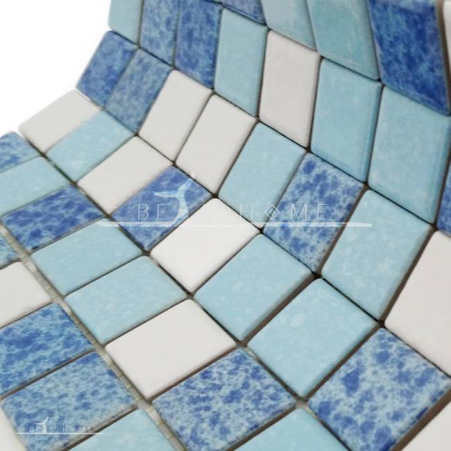 Mix of cloudy pattern blue and white mosaics for tranquil bathroom
