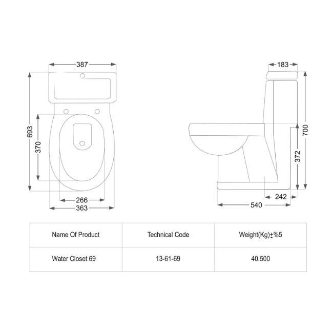 Image of Romina toilet farangi dimensions