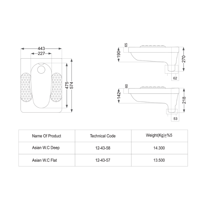 Dimensions of morvarid classic floor toilet