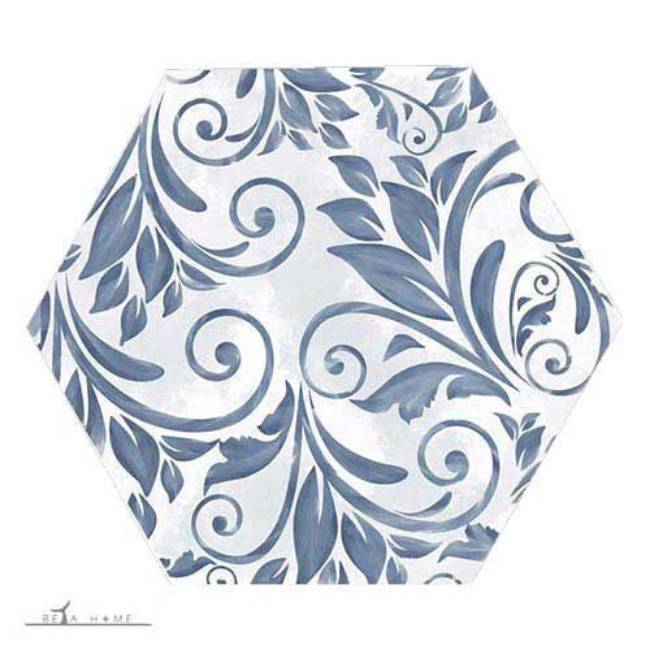 Leaf pattern Blue and white hexagon tile