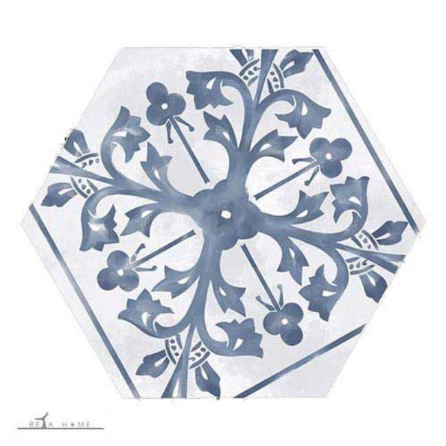 Decorative blue and white hexagon tiles
