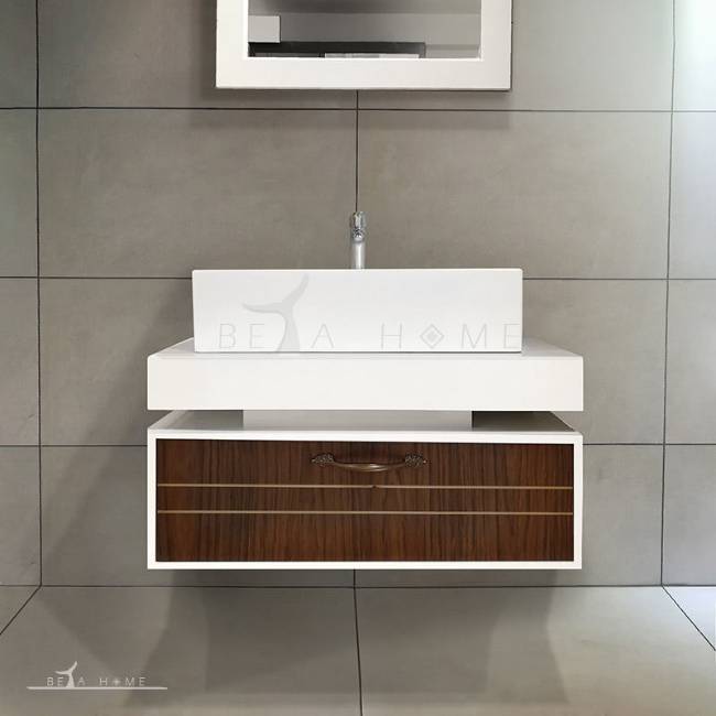 Morvarid spa sink wood and white vanity unit