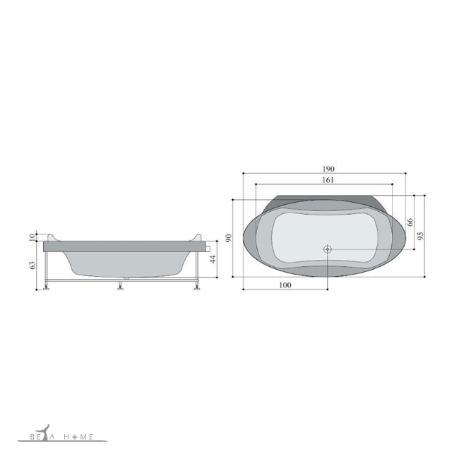 Persia vasat bath with straight edge to wall diagram