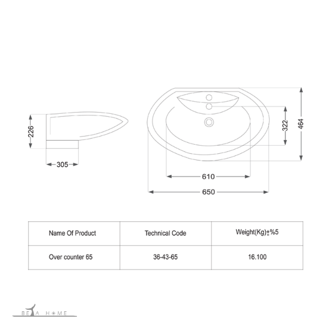 Dimensions of Morvarid classic counter sink