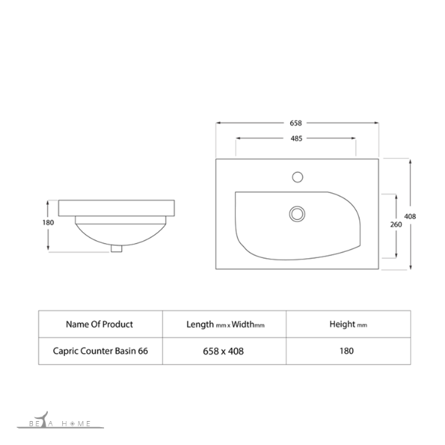 Dimensions of Capris large cabinet top sink
