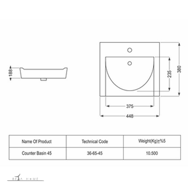 Yaris cabinet top square sink dimensions