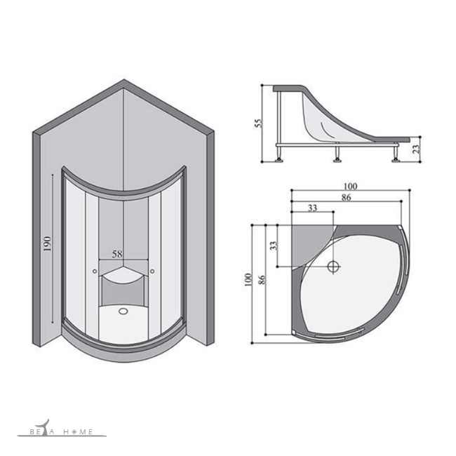 Anita curved shower enclosure diagram