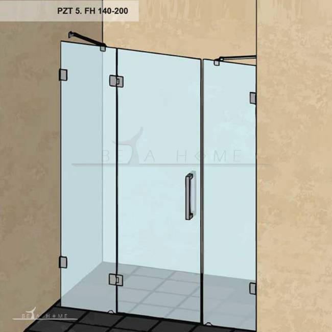 Modern Frameless shower 3 piece hinged door diagram