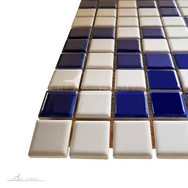 Navy and white mosaic tile mix