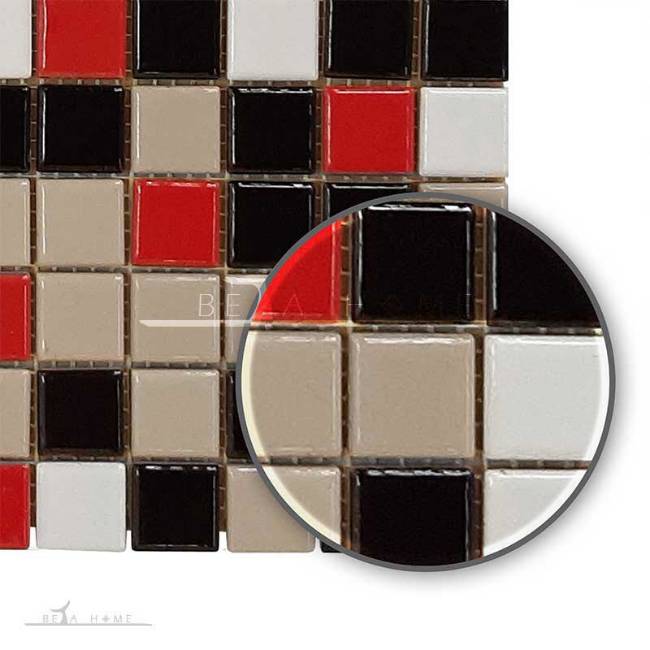 denis black, red, white and cream mosaic tile mix