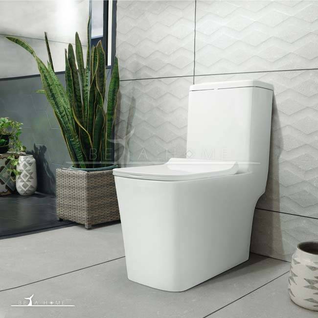 White Alpha70 Modern Square Toilet + Soft Close Seat