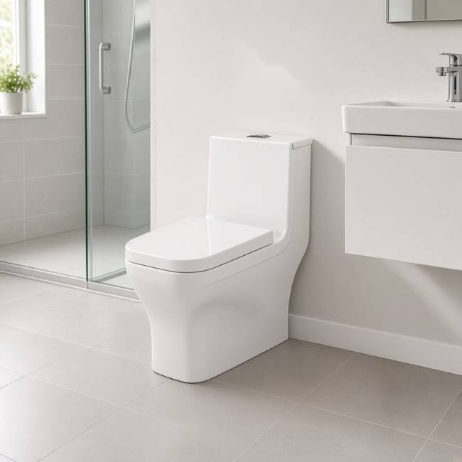 Katia toilet with bidet in a modern bathroom, front-right view
