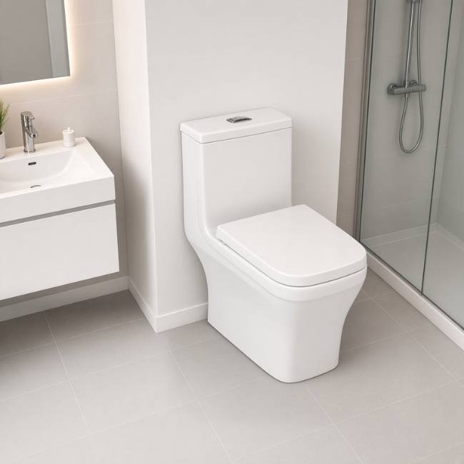 Katia toilet with bidet in a modern bathroom, raised view
